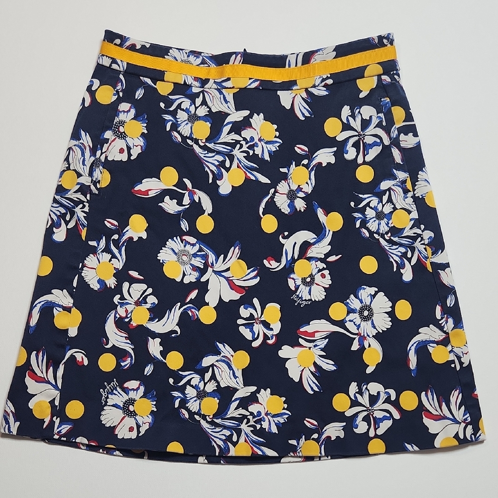 Tommy Hilfiger Women’s Skirt Size 2 Navy Yellow Floral Polka Dot Pockets